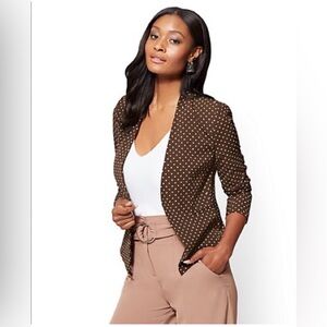 New York & Company Brown Polka Dot Open Front Blazer